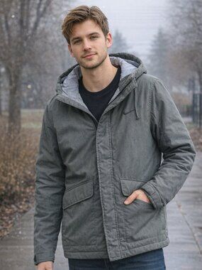 Nike Storm-FIT Jacket Men’s Medium Gray Hooded Water Resistant Coat Swoosh